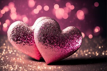Obraz premium Two Hearts On Pink Glitter In Shiny Background