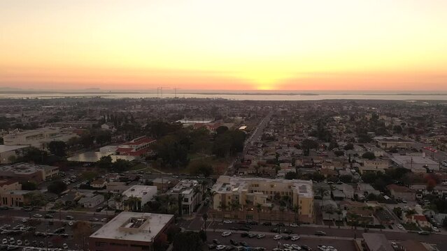 Chula Vista, a town in San Diego County, California, aerial view with Tijuana Mexico and Coronado Islands in distance.