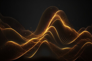 For a digital backdrop, digital wave particles are created. With light shining through, a gold wave. Generative AI