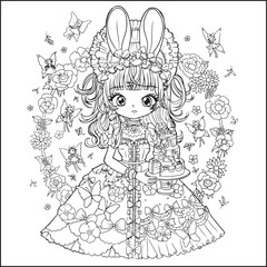 Fototapeta na wymiar princess fantasy cartoon doodle kawaii anime coloring page cute illustration drawing clip art character chibi manga comic