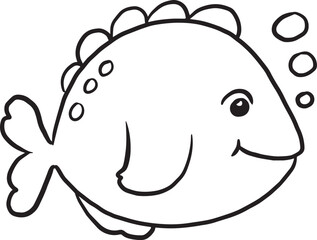Obraz premium fish cartoon animal cute kawaii doodle line drawing coloring page, fish