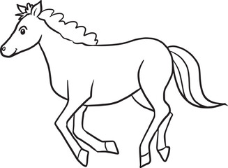 Plakat horse cartoon animal cute kawaii doodle line drawing coloring page, horse