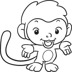 Obraz na płótnie Canvas monkey cartoon animal cute kawaii doodle line drawing coloring page, monkey