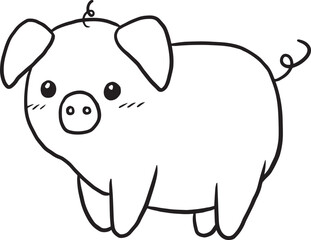 pig cartoon animal cute kawaii doodle line drawing coloring page, pig