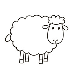 sheep cartoon animal cute kawaii doodle line drawing coloring page, sheep