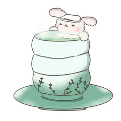 Cute rabbit chilling in the japanese tea cup.