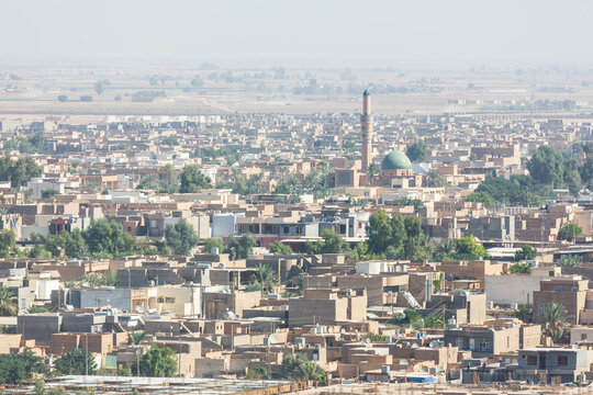 View over the town of Samarra from the Malawia minaret in Samarra, Iraq