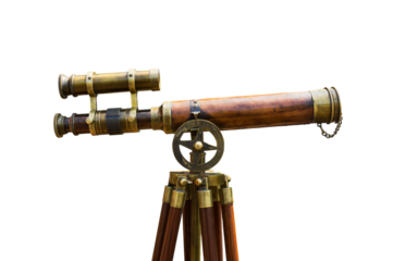 antique brass telescope on white
