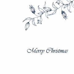 Fototapeta premium Greeting New Year Christmas card, background with an inscription and a tender branch of winter flowers.