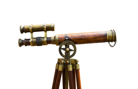antique brass telescope on white