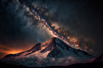 Fototapeta premium Milky Way galaxy over the mountain in this grainy, long exposure nightscape. Generative AI