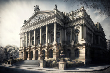 Obraz premium The construction of the opera theater in the heart of Odessa. Generative AI