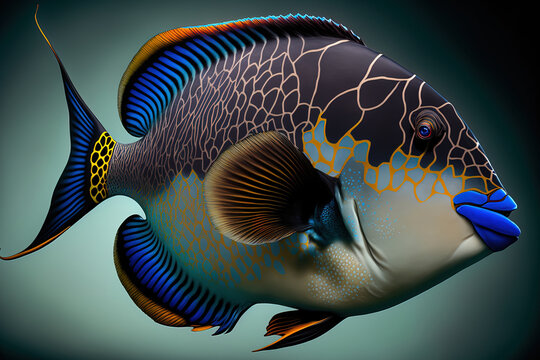 Triggerfish with paint (Rhinecanthus aculeatus). Generative AI
