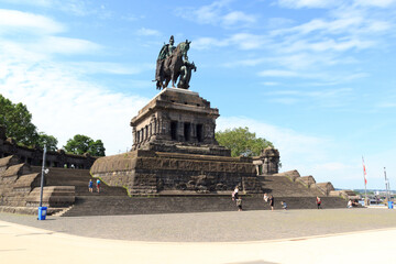 Deutsches Eck (German Corner) with Emperor William monument statue in Koblenz, Germany