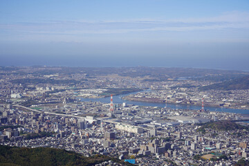 Fototapeta na wymiar 皿倉山から見た八幡西区、若松区方面の眺め