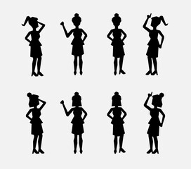 collection of girl silhouette in dress with various poses and hairstyles. graphic design resources for poster, banner, and website.