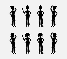 set of girl silhouette in blouse. workaholics lady with various poses and hairstyles. graphic design resources for poster, banner, and website.