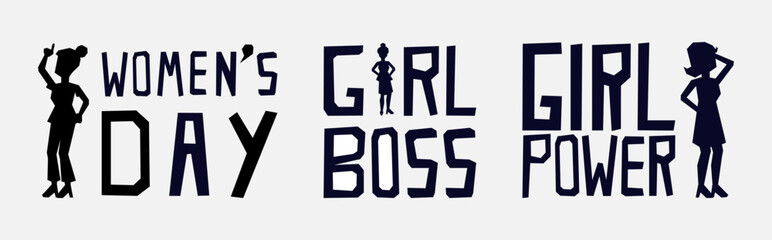 collection of typography for woman's day and feminism design theme. Suitable for merch, cup, t-shirt, banner, and poster campaign.
