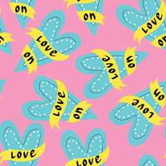 Valentines day pattern with hearts in modern doodle style