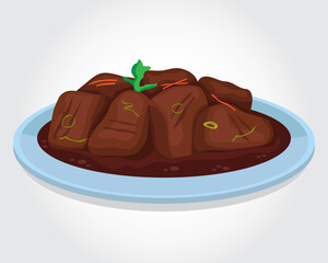 Traditional indonesian food rendang with meat beef