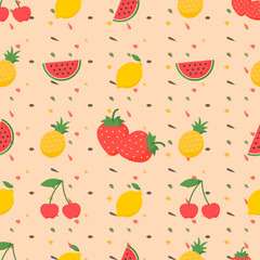 Cute fruit mix seamless pattern - colorful background print design. Vector EPS.10