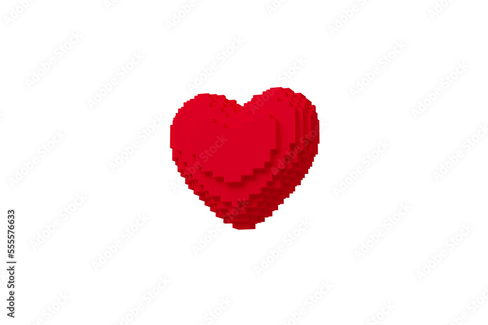 Wall mural valentine concept pixel 3d red heart object isolated background for graphic decorate. 3d render.
