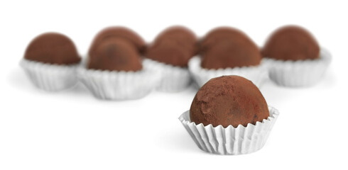 Sweet tasty chocolate truffles candies collection.