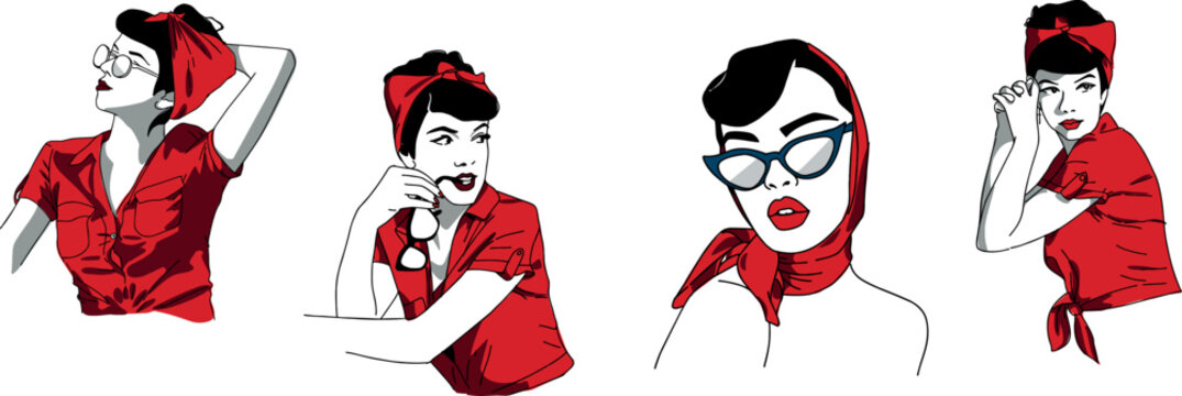 Illustration of vintage 1950s girls vector