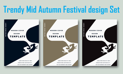 Trendy Mid Autumn Festival design Set of backgrounds, greeting cards, posters