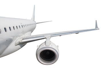 White passenger jet plane flies isolated on transparent background