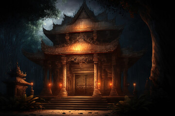 Temple lighting embellished hd picture. Generative AI
