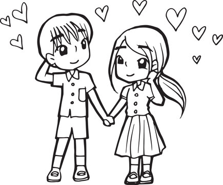 girl boy student friend cartoon doodle kawaii anime coloring page cute illustration drawing clip art character chibi manga comics
