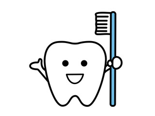 歯ブラシを持ちながら説明する歯の可愛いキャラクター