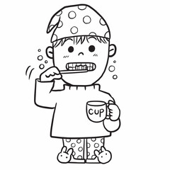 Obraz premium brush teeth cartoon boy doodle kawaii anime coloring page cute illustration drawing clip art character chibi manga comics