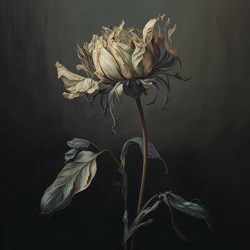 Sad Wilted Flower Isolated on a Solid Background, Moody and Depressing