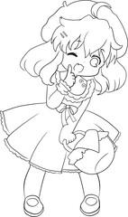 Fototapeta na wymiar Girl cartoon doodle kawaii anime coloring page cute illustration drawing clip art character chibi manga comic