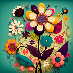 Beautiful Colorful Flower Bouquet for Mother's Day or Easter, Abstract Vector Illustration (AI)