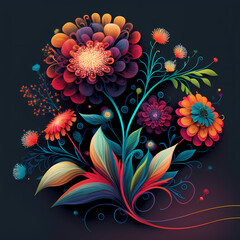 Fototapeta na wymiar Beautiful Colorful Flower Bouquet for Mother's Day or Easter, Abstract Vector Illustration (AI)
