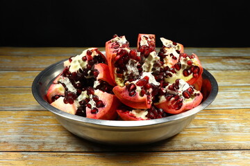 Pile of fresh and organic Pomegranate, mock up of the harvest product in the market.