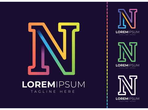 N letter initial colorful gradient logo. Modern letter n logo design.