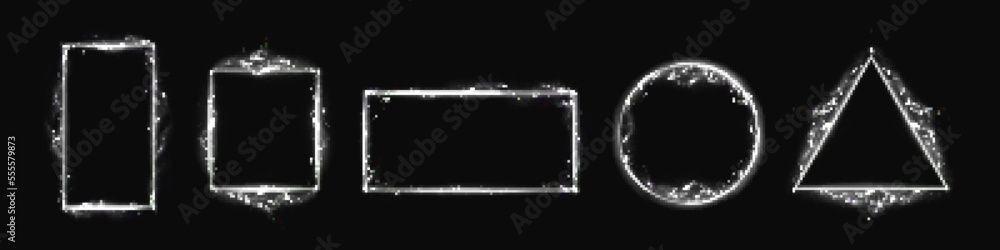Poster lightning frames, white electric borders of rectangular, triangular, round and square shapes with th