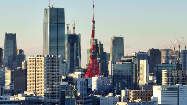 Tokyo skyline and modern skyscrapers in downtown district, Japanese capital city skyline, aerial view of modern metropolitan city in Japan