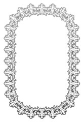 長方形のオリエンタル柄のフレーム。アンティーク、ビンテージのシルバーメタリック。飾り罫オーナメント