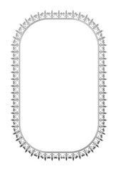 長方形のオリエンタル柄のフレーム。アンティーク、ビンテージのシルバーメタリック。飾り罫オーナメント