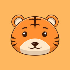 Cute tiger face cartoon vector icon illustration. Flat cartoon style. Tiger Illustration.