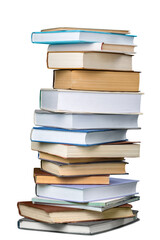 Stack of books on white background