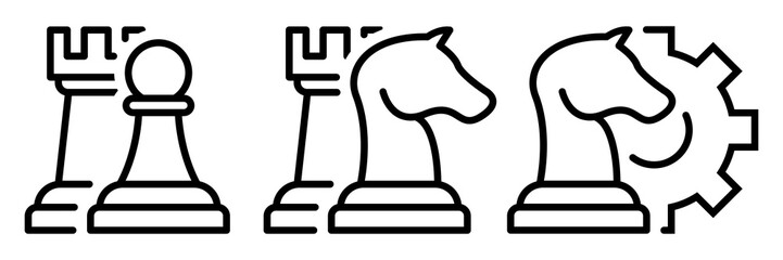 Chess logo. Vector set line icons