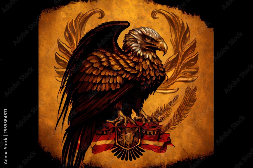 Poster a painting of a large bird with a crest on it's back and wings on its back. generative ai