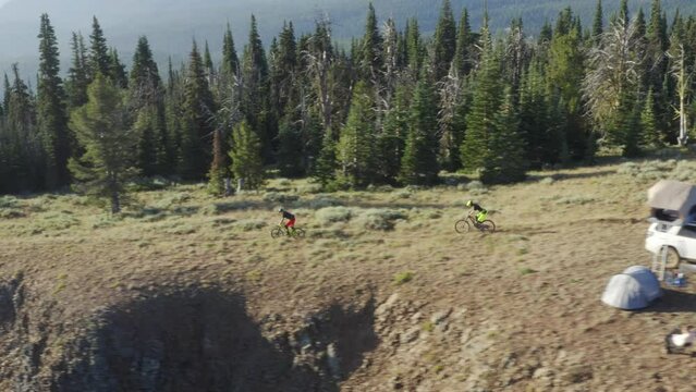 Adventurous offroad cycling at weekend camp tour at Mount Rainier Washington