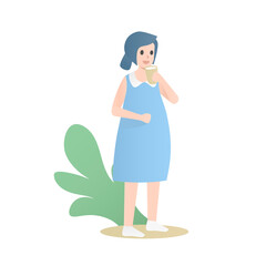 Healthy Food and nutrition during pregnancy,Mother is drinking a drink that is benefit to the baby in the womb,Vector illustration.